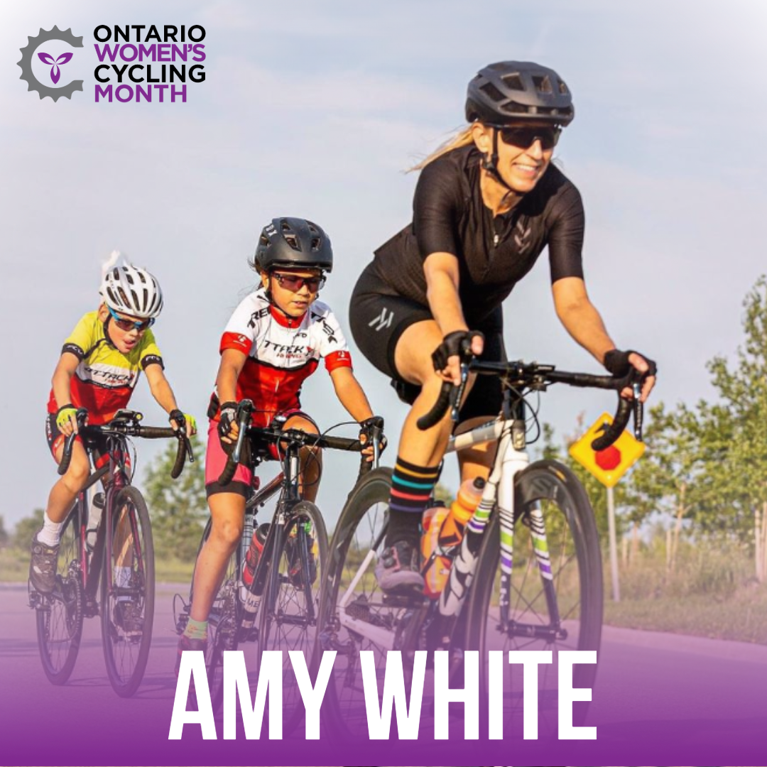 Amy leading 2 young riders on a road cycle