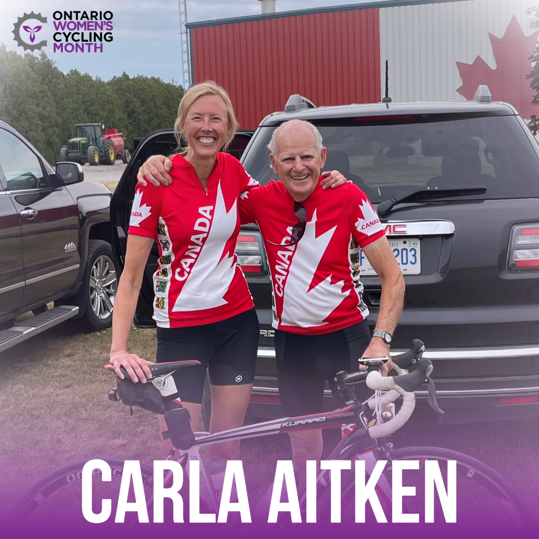 Carla Aitken Posing with her father wearing Canada kit